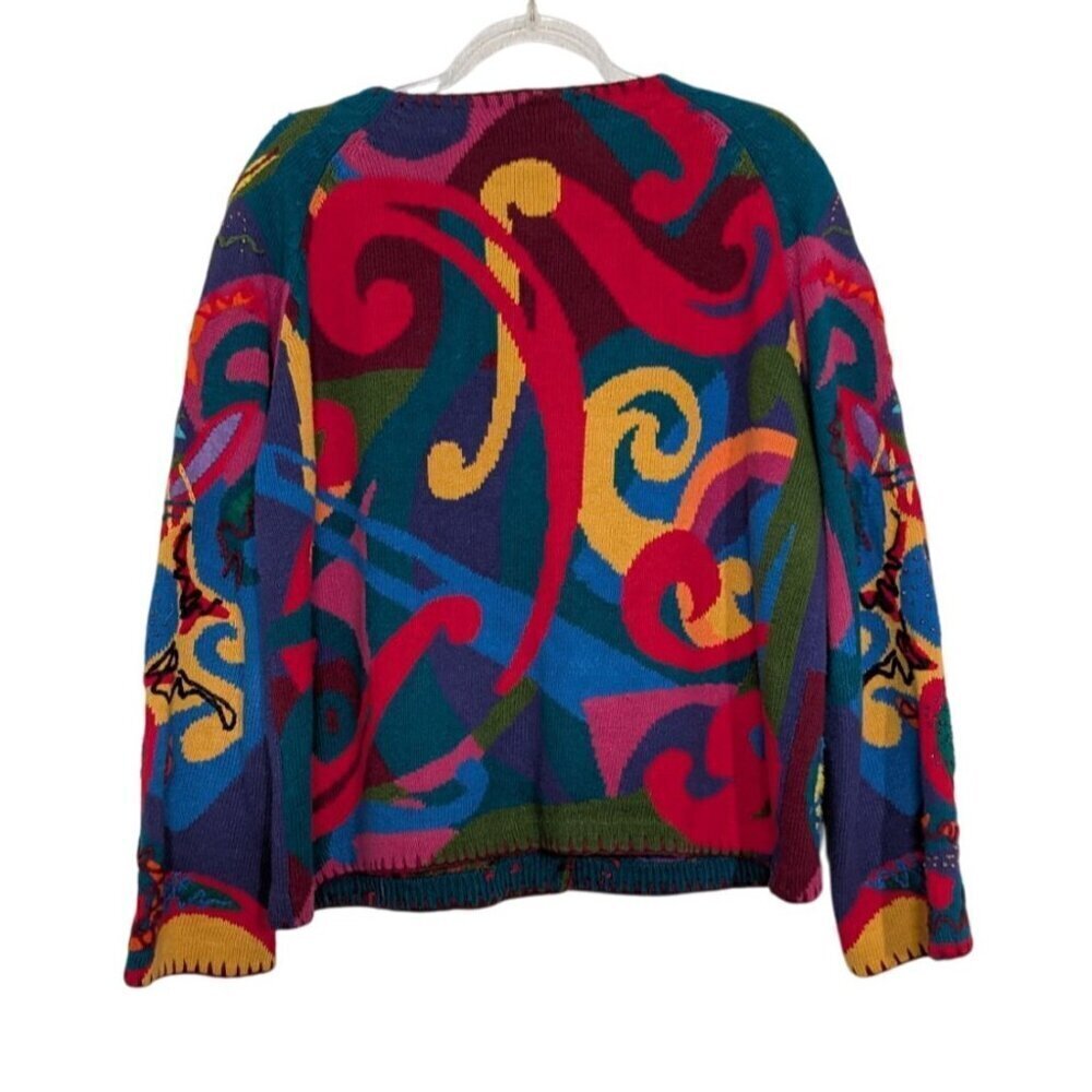 Vintage 90s Michael Simon Artsy Beaded Cardigan Womens Size Small Embroidered - Picture 9 of 12